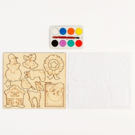 New Year's painting on wood. Magnetic set "New Year"-3