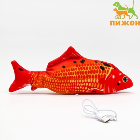 A toy for cats "Golden perch" with a moving tail and with a USB-ship, 28 cm