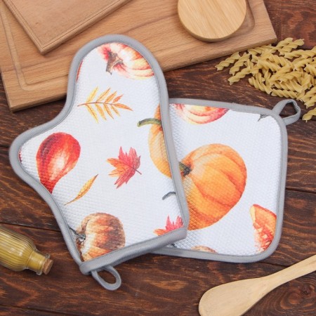 Kit. Set 2 pr. Ethel pumpkin g. 20*20 cm, mittens-dump. 27*20 cm, 100% p/e