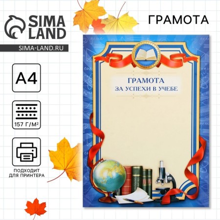 School diploma “For success in study”, A4, 157 gr/sq.m.