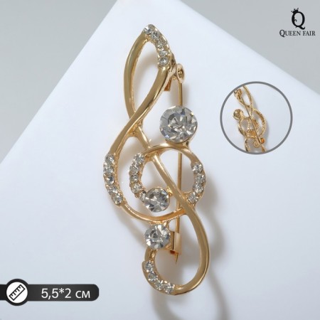 Brooch "Violin key" elegant, white color in gold