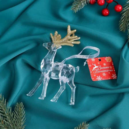 Christmas tree decoration "Deer grace shine" 8x14 cm, transparent-gold-2