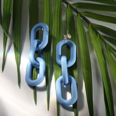 Earrings Metal "Chain" narrow link 3pcs, blue color-1