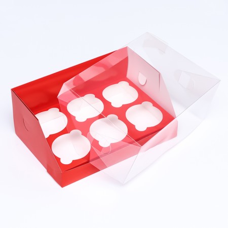 Confectionery folding box for 6 cupcakes 23.5 x 16 x 10, red-3