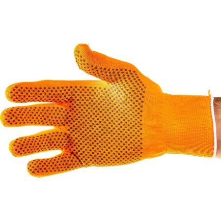 Gloves of nylon garden, knitting class 13, with PVC points, size 10, orange