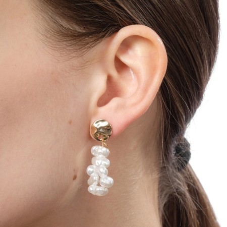 Earrings set 6 pairs "Pearls" with rings, white color in gold-5