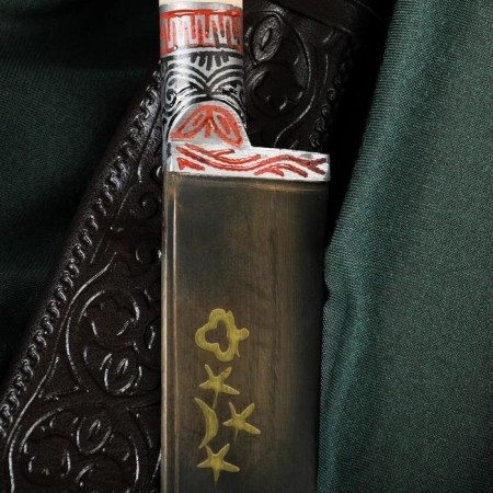 Knife Pchak Sharkhon "Rog roast" - plastic, dry, twisted hilt, Garda tin, engraving, 15 cm-1