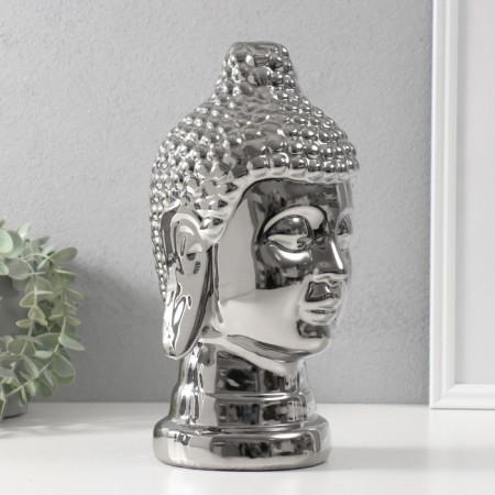 Souvenir ceramics "Buddha's head" silver 15x15x29 cm-1
