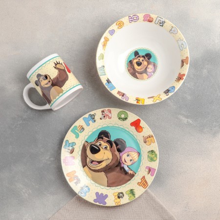 Set of dishes "Masha and the bear. ABC ”, 3 objects: 240 ml mug, salad bowl d = 18 cm, plate d = 19 cm-1
