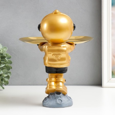 Souvenir Polystone Stand "Cosmonaut on Asteroid" Golden 29x17x22.5 cm-2