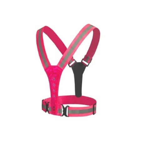 A signal vest, reflecting with an adjustable size, pink, LED signal, 4 modes
