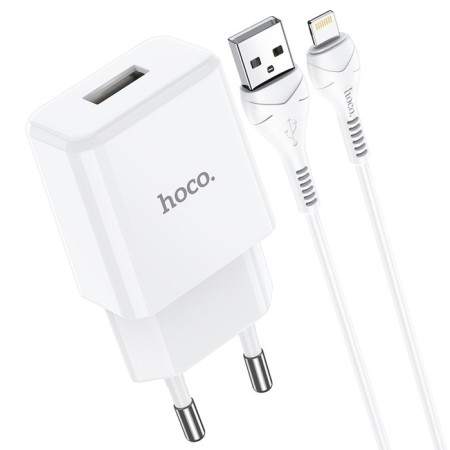 Nice charger Hoco N9, USB - 2.1 A, Lightning 1 m, white cable-2