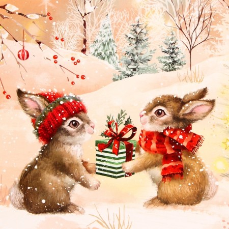 Package Gift New Year Laminated "Bunniks", 32 x 26 x 12 cm.-1