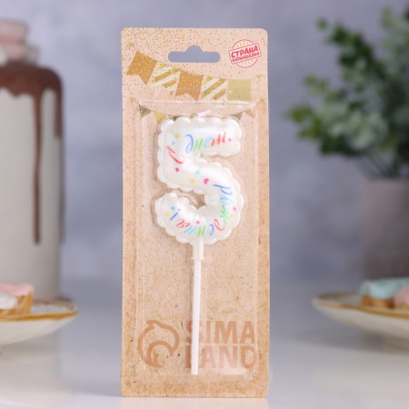 Candle in the cake "Air", number 5, 5.5 cm, white-1