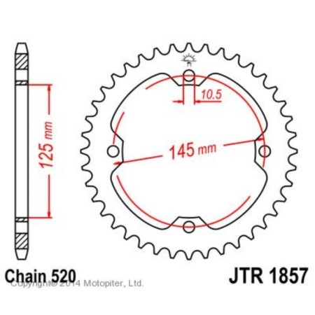 The rear star, driven, JTR1857 for a steel motorcycle, chain 520, 38 teeth