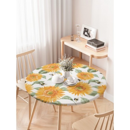 The tablecloth “Sunflower and Bumblebee”, round, oxford, elastic band, size 120x120 cm, diameter 75-100 cm-2