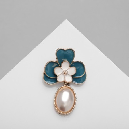 Brooch "Flower" double, white-blue color in gold