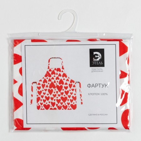 Apron "Ethel" Red Hearts 60x65cm, 100% cotton, sarzha 190 g/m2-7