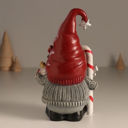 Souvenir Polystone Light "Santa Claus in the cap, with a Christmas tree and a lollipop" 12x9.5x19 cm-2