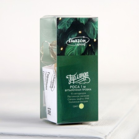 Garland “thread” 1 m dew with a cork, IP44, silver thread, 10 LED, warm white glow, fixing, solar battery-5