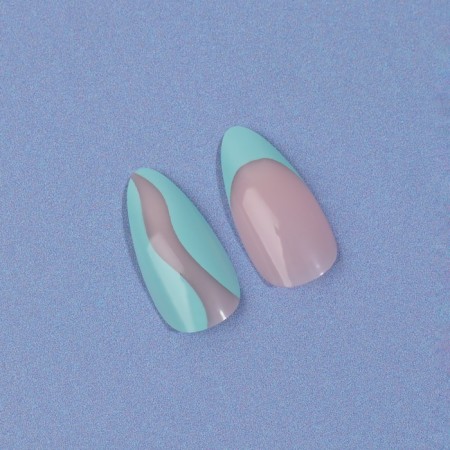 Freshness patch nails, 24 pcs, with glue plates, almond shape, blue/pink color-7