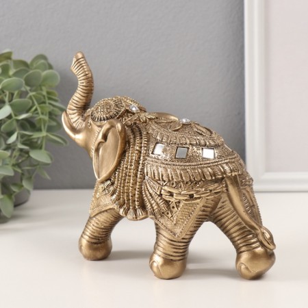 Polystone souvenir "Bronze Elephant in Popon with brushes and mirrors" 16x8.5x20 cm-2