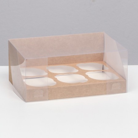 Confectionery folding box for 6 cupcakes, craft 23.5 x 16 x 10 cm
