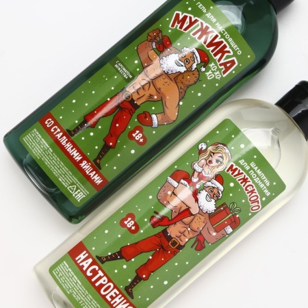 New Year. New Year's gift set, shower gel and hair shampoo, 2 x 370 ml, 18+-4