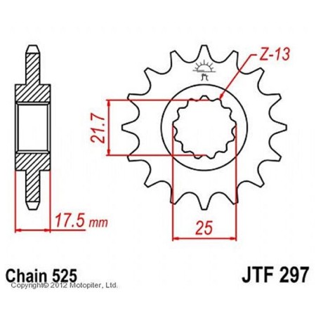 Leading star JTF297-14, F297-14, JT SPROCKETS, chain 525, 14 teeth