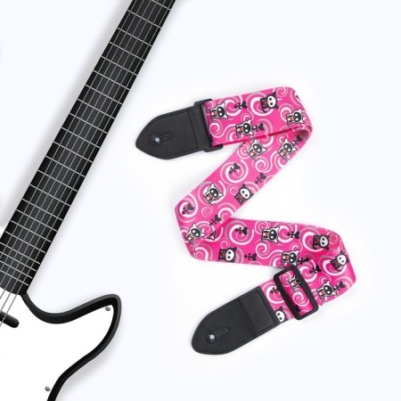 Guitar belt, pink, cats, length 60-117 cm, width 5 cm