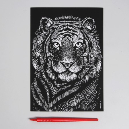Engraving "tiger" with a metallic effect "silver" A5-3