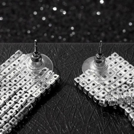 Hanging earrings with rhinestones "Waterfall" Square, white color in silver, 9.5 cm-2