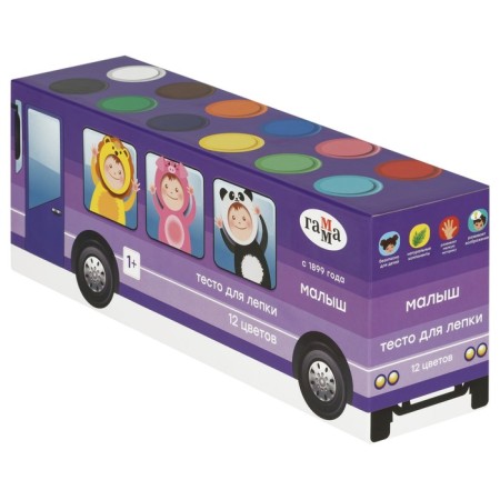 Modeling dough, 12 colors, 720g, gamma "Baby Bus", cardboard packaging (366993)-9