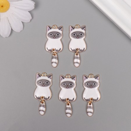 Decor for creativity metal, enamel "White-gray cat" 4x1.5 cm-2