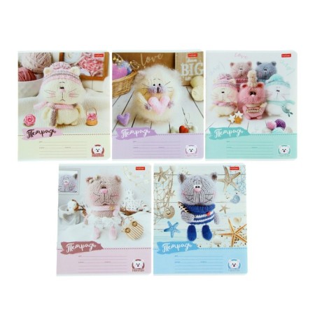 Notebook 12 sheets in a narrow ruler "Cozy cats", cover coated cardboard, rounded corners, fields, mix