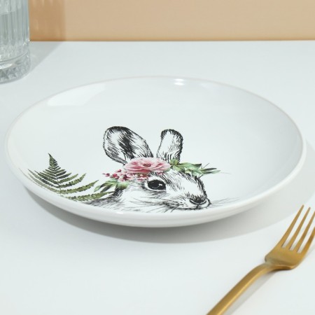 Ceramic plate "Bunny", 22.5 cm, white color-3