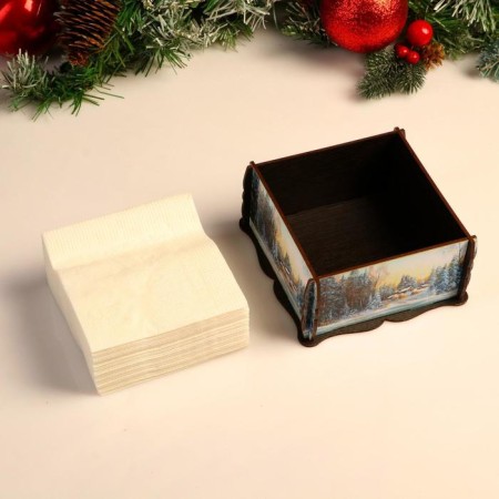Napkin station square winter, 14x14x7.3 cm, mix-2