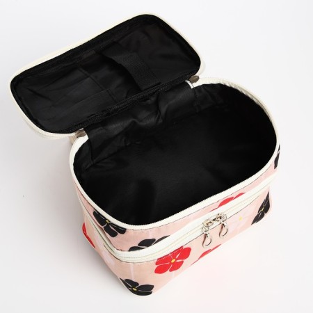 Cosmetic bag, 2 parts on zippers, beige color-2