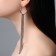 Hanging earrings with Hollywood rhinestones on rings, white color in silver, 17 cm