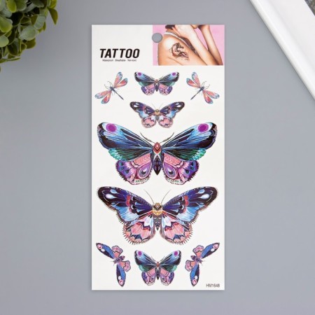 Tattoo on the body color "Pink-lilac butterflies" 10x20.5 cm