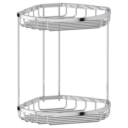 Corner-cutting shelf with hooks, bunk, size 26 x 26 cm, chrome