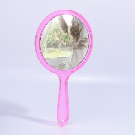 A mirror with a handle, bilateral, with an increase, D mirror surface 12.5 cm, pink color-2