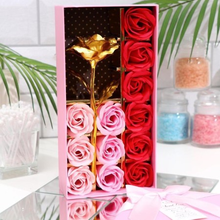 Soap roses of colored shades and a gold rose, set-6