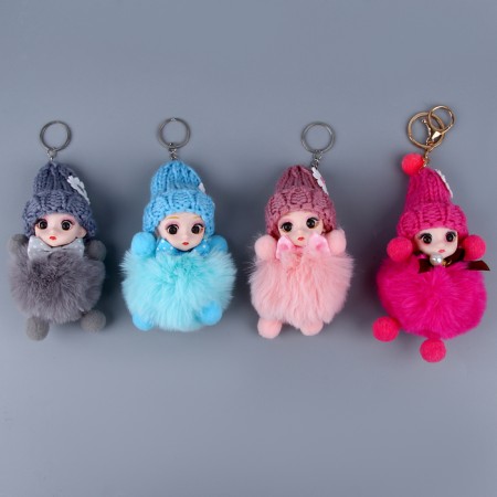 Soft toy "Doll" in a knitted hat, on a key fob, 11 cm, color mix-4