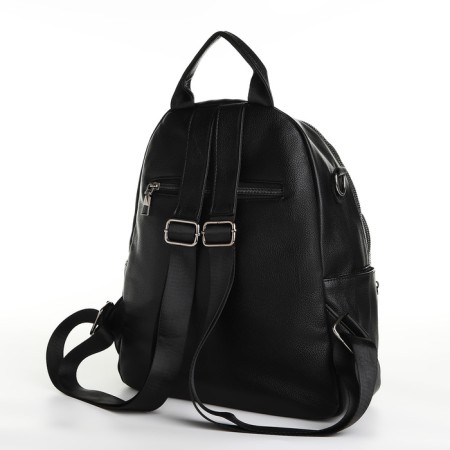 City backpack on lightning, from artificial leather, black color-3