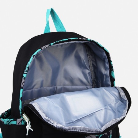 Youth backpack from textiles, 4 pockets, black/green color-5