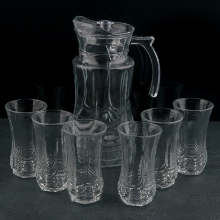 Set for drinks made of glass "Wave", 7 items: a jug of 1.9 liters, 6 glasses 200 ml