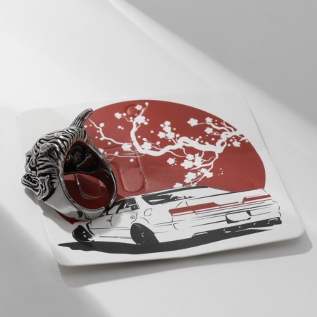 Ring "Japan" two faces, black silver + gold, 18 size-3