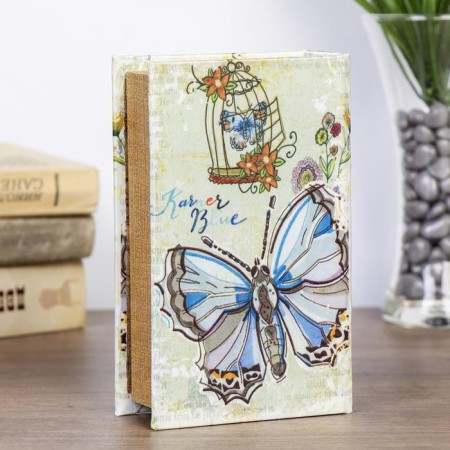 Safe-book wood "Blue butterfly" silk 17x11x5 cm-4
