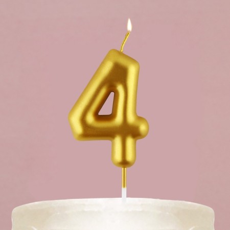 Candle for the cake, number "4", gold, 4 x 10 cm.-5